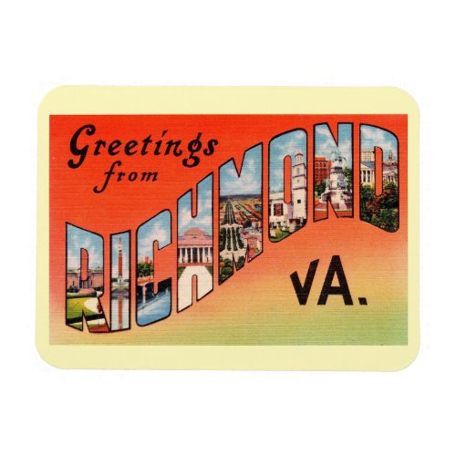 Richmond Virginia Large Letter Greeting Vintage Magnet
