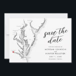 Richmond Virginia Map Modern Wedding Save The Date<br><div class="desc">Announce your Richmond, Virginia wedding in style with our modern black and white Chesapeake Bay map-themed Save the Date from Coastal Map Designs. Whether you're tying the knot at The Jefferson Hotel, Lewis Ginter Botanical Garden, The Dominion Club, The Boathouse at Rocketts Landing, or The Commonwealth Club, this elegant card...</div>
