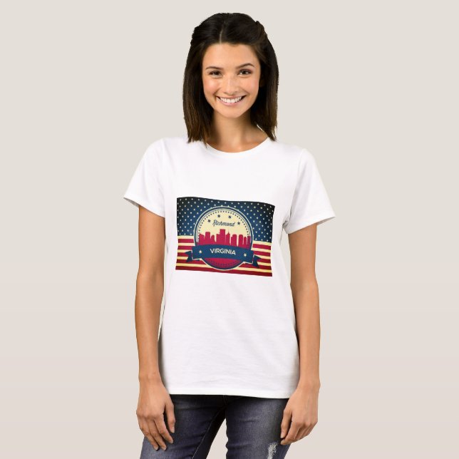 Richmond Virginia Retro Skyline T-Shirt (Front Full)