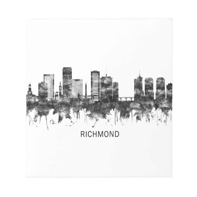Richmond Virginia Skyline BW Notepad (Front)