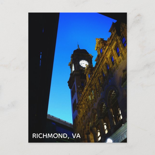 Richmond Virginia Train Station At Night Travel Postcard (Front)