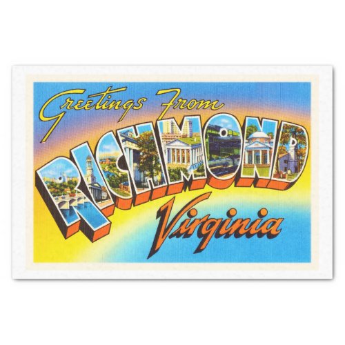 Richmond Virginia VA Old Vintage Travel Postcard_ Tissue Paper