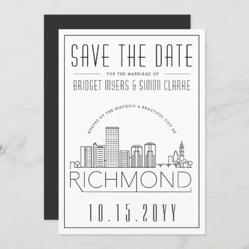 Richmond Wedding  Stylized Skyline Save the Date  Invitation