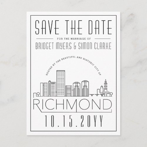 Richmond Wedding  Stylized Skyline Save the Date  Postcard