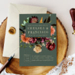 Richness of Spring Colorful Floral Green Wedding Invitation<br><div class="desc">Romantic green background color with burgundy and peach floral photographed graphics. Edit all of the fonts,  lines and background colors if desired</div>