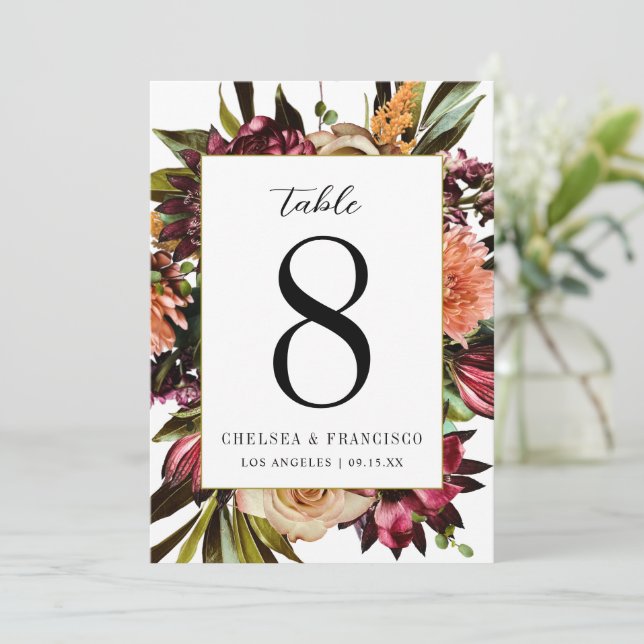 Richness of Spring Colorful Floral Table Number (Standing Front)
