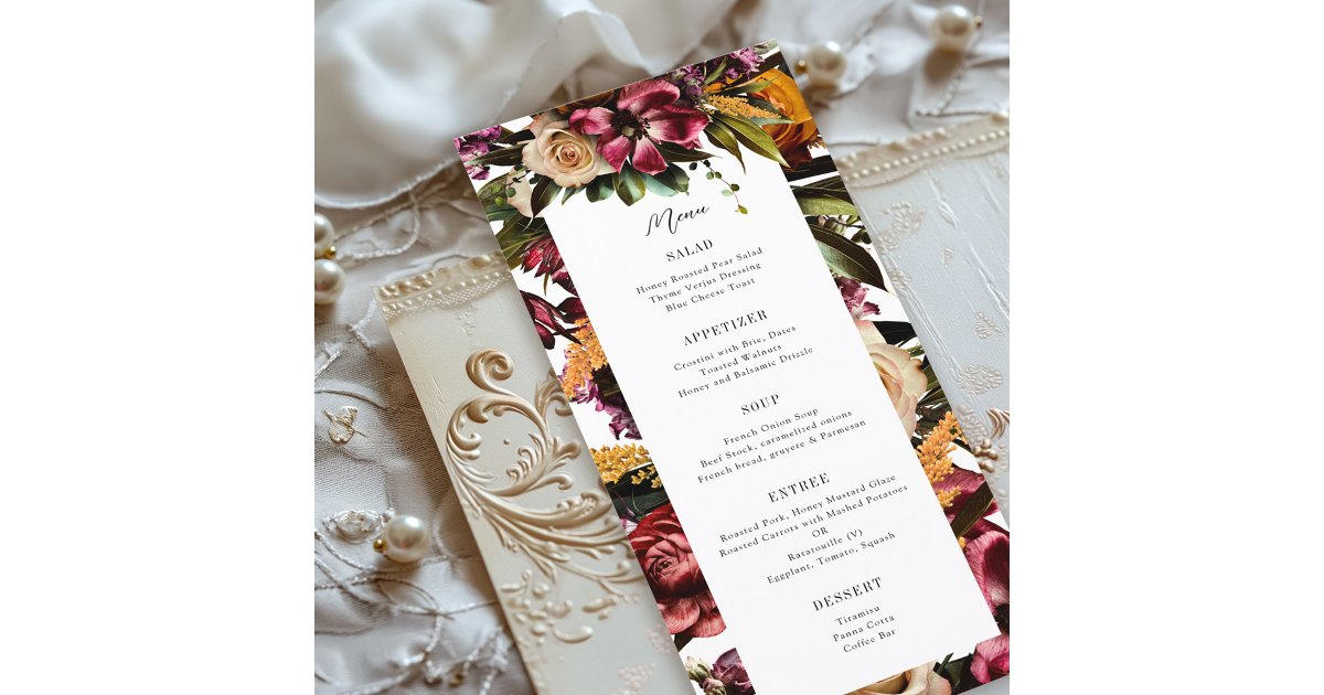 Richness of Spring Colorful Floral Wedding Menu | Zazzle