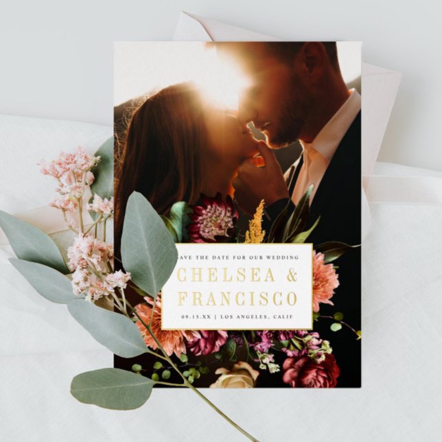 Richness of Spring Floral Photo Save the Date Foil Invitation (Creator Uploaded)