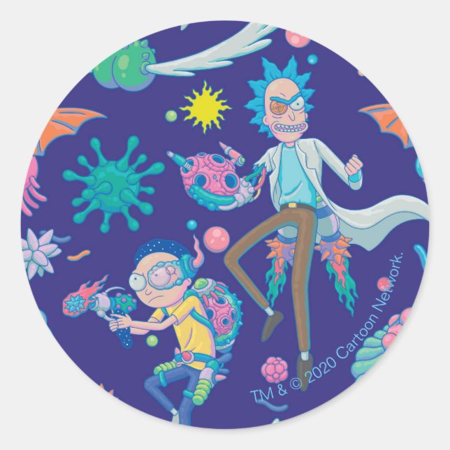 RICK AND MORTY™ | Among Infected Cells Pattern Classic Round Sticker (Front)
