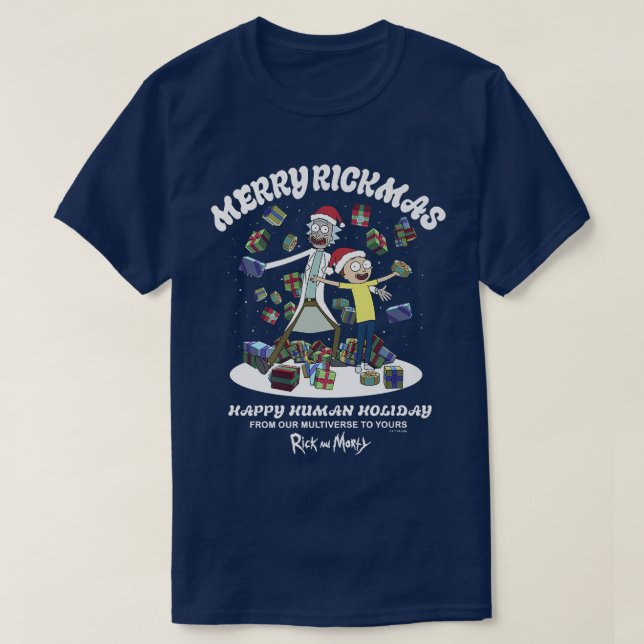 Rick and Morty Christmas Merry Rickmas Happy Human T-Shirt (Design Front)