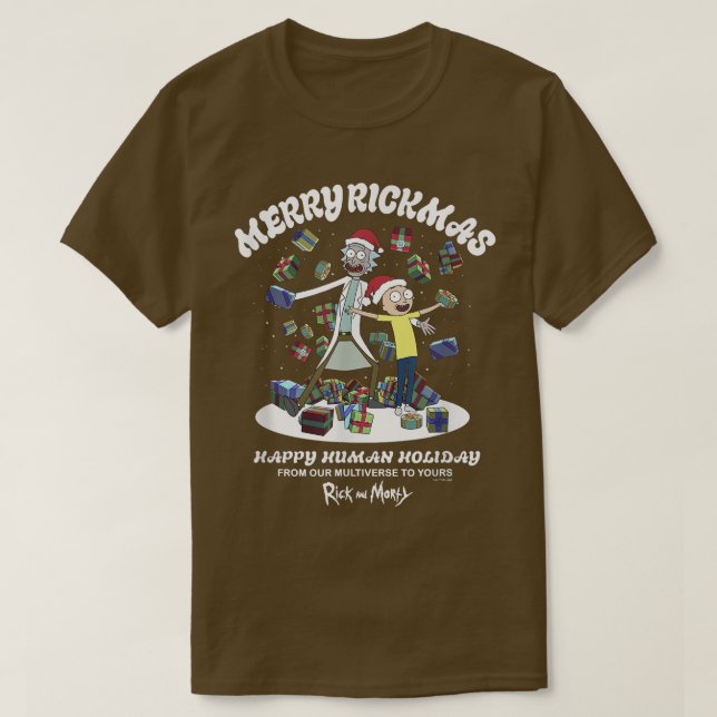 Rick and Morty Christmas Merry Rickmas Happy Human T-Shirt (Design Front)
