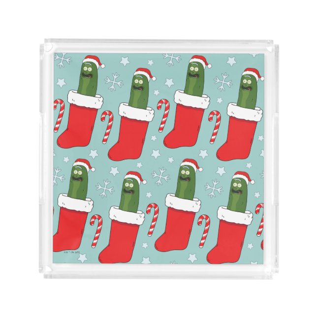 Rick and Morty | Christmas Pickle Rick Pattern Acrylic Tray (Front)