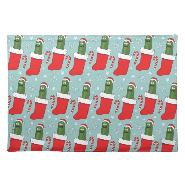 Rick and Morty | Christmas Pickle Rick Pattern Cloth Placemat (Front)