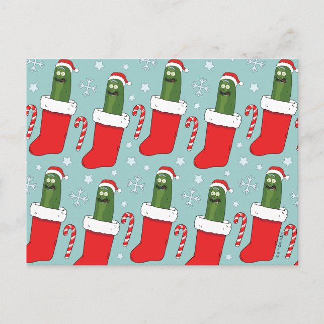 Rick and Morty | Christmas Pickle Rick Pattern Holiday Postcard (Front)