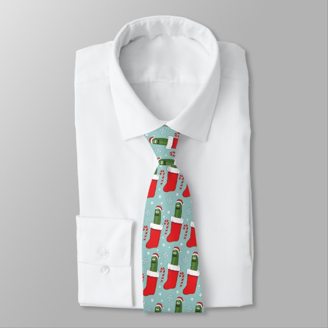 Rick and Morty | Christmas Pickle Rick Pattern Neck Tie (Tied)