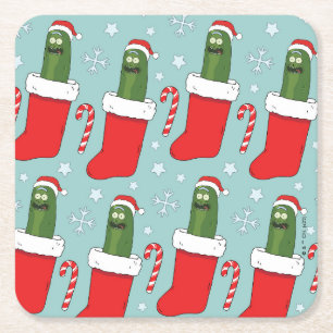 Rick and Morty Christmas Pickle Rick Pattern Square Paper Coaster