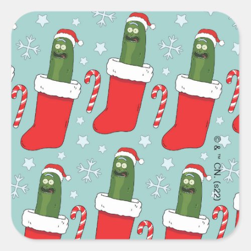Rick and Morty  Christmas Pickle Rick Pattern Square Sticker