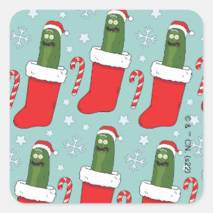 Rick and Morty Christmas Pickle Rick Pattern Square Sticker