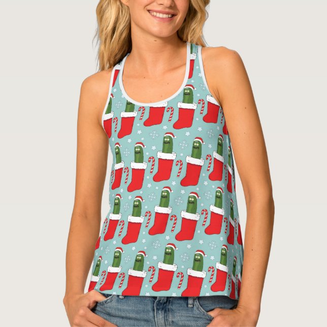 Rick and Morty | Christmas Pickle Rick Pattern Tank Top (Front)