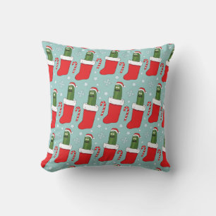 Rick and Morty Christmas Pickle Rick Pattern Throw Pillow
