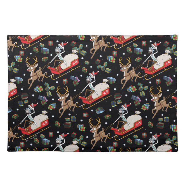 Rick and Morty | Christmas Reindeer Sleigh Pattern Cloth Placemat (Front)