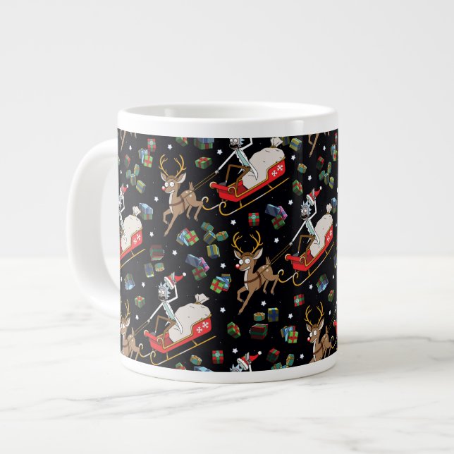 Rick and Morty | Christmas Reindeer Sleigh Pattern Giant Coffee Mug (Front Left)
