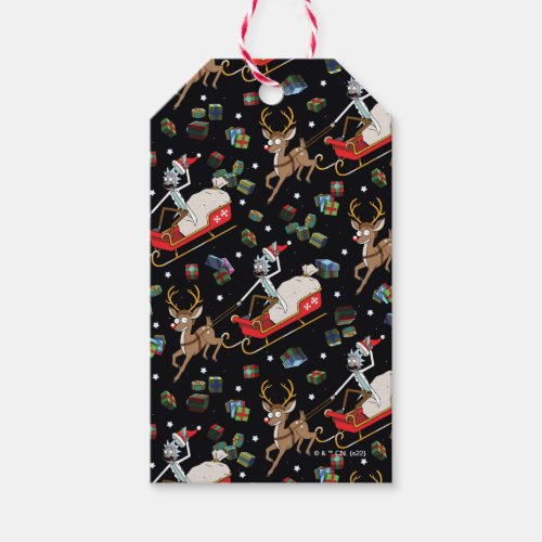 Rick and Morty  Christmas Reindeer Sleigh Pattern Gift Tags