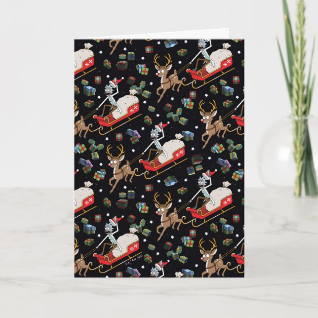Rick and Morty | Christmas Reindeer Sleigh Pattern Holiday Card (Front)