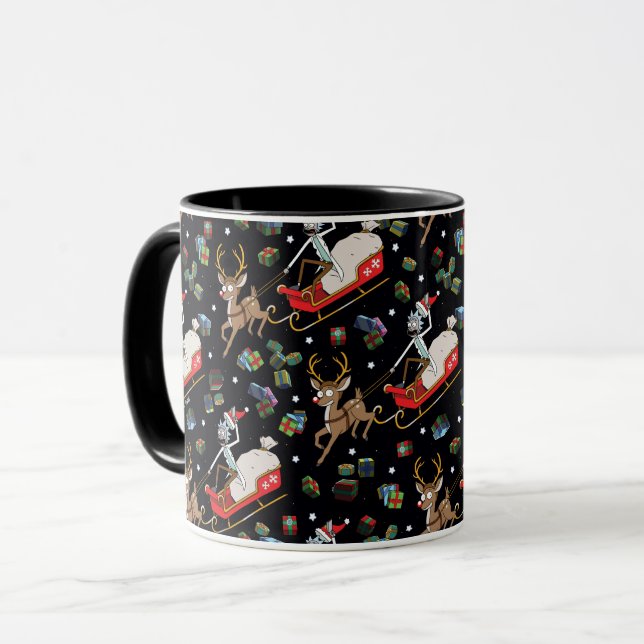 Rick and Morty | Christmas Reindeer Sleigh Pattern Mug (Front Left)