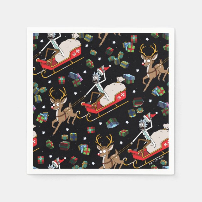 Rick and Morty | Christmas Reindeer Sleigh Pattern Napkins (Front)