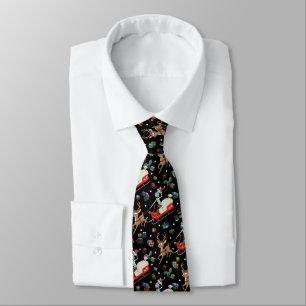 Rick and Morty Christmas Reindeer Sleigh Pattern Neck Tie