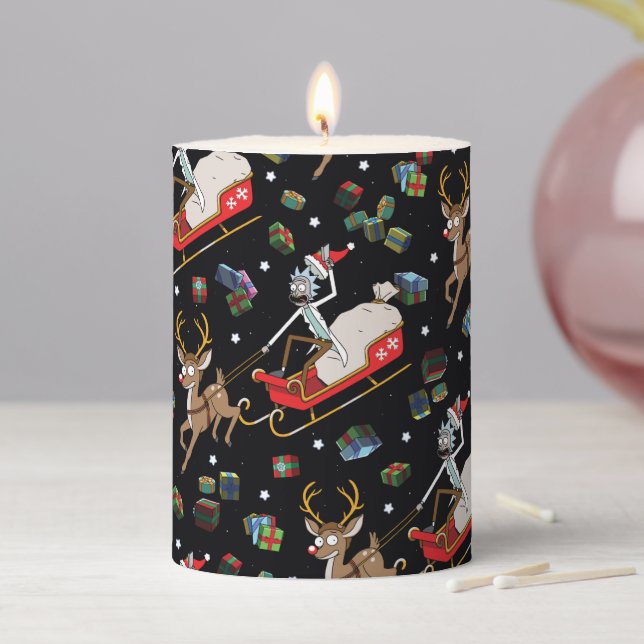 Rick and Morty | Christmas Reindeer Sleigh Pattern Pillar Candle (In Situ)