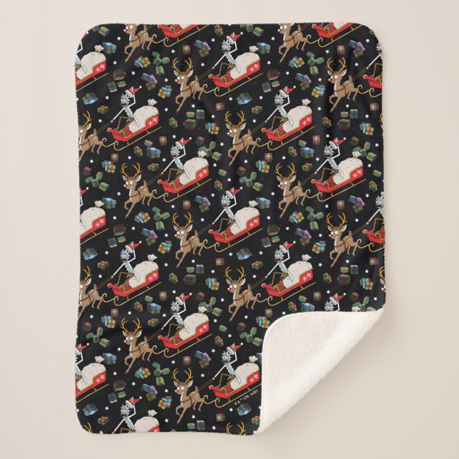 Rick and Morty | Christmas Reindeer Sleigh Pattern Sherpa Blanket (Front)