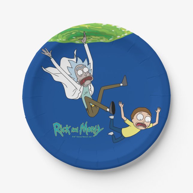 RICK AND MORTY™ | Falling Out Of Portal Paper Plates (Front)