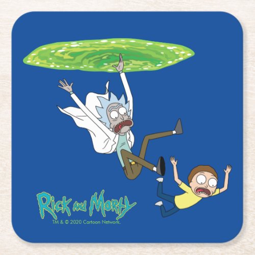 RICK AND MORTYâ  Falling Out Of Portal Square Paper Coaster