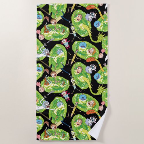 RICK AND MORTY  Falling Through Portals Pattern Beach Towel