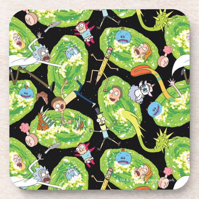 RICK AND MORTY™ | Falling Through Portals Pattern Beverage Coaster (Front)