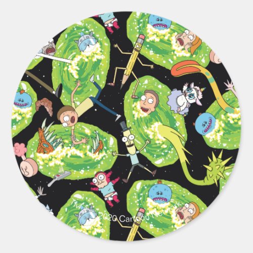 RICK AND MORTY  Falling Through Portals Pattern Classic Round Sticker