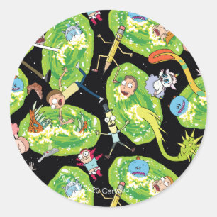RICK AND MORTY™ Falling Through Portals Pattern Classic Round Sticker