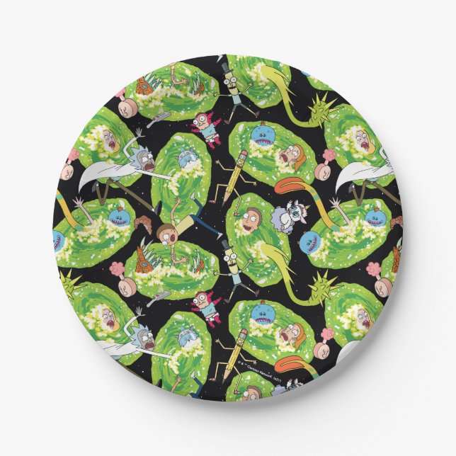 RICK AND MORTY™ | Falling Through Portals Pattern Paper Plates (Front)
