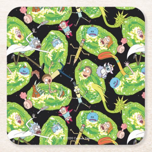 RICK AND MORTY  Falling Through Portals Pattern Square Paper Coaster