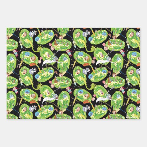 RICK AND MORTYâ  Falling Through Portals Pattern Wrapping Paper Sheets