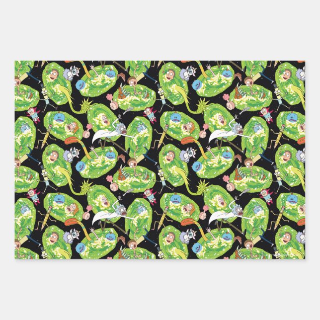 RICK AND MORTY™ | Falling Through Portals Pattern Wrapping Paper Sheets (Front)