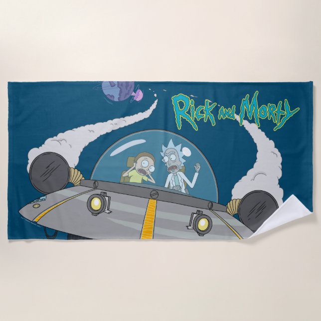 RICK AND MORTY™ | Flying Off In Space Ship Beach Towel (Front)