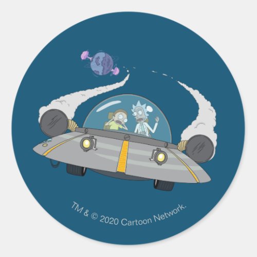 RICK AND MORTY  Flying Off In Space Ship Classic Round Sticker