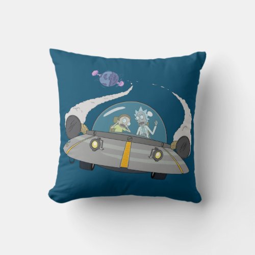 RICK AND MORTY  Flying Off In Space Ship Throw Pillow