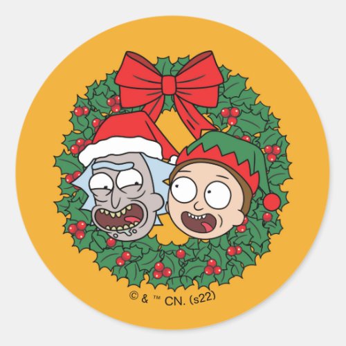 Rick and Morty  Holiday Wreath Pattern Classic Round Sticker