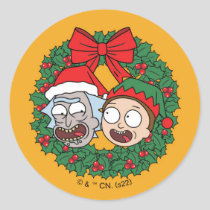 Rick and Morty | Holiday Wreath Pattern Classic Round Sticker