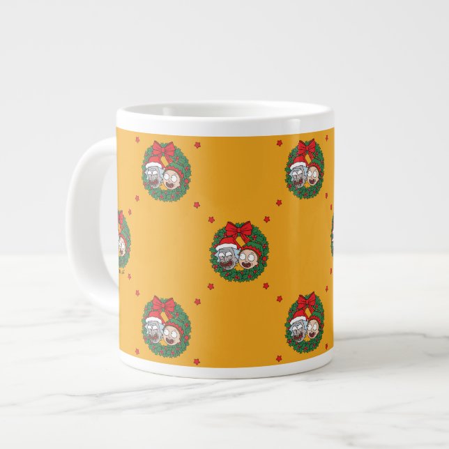 Rick and Morty | Holiday Wreath Pattern Giant Coffee Mug (Front Left)