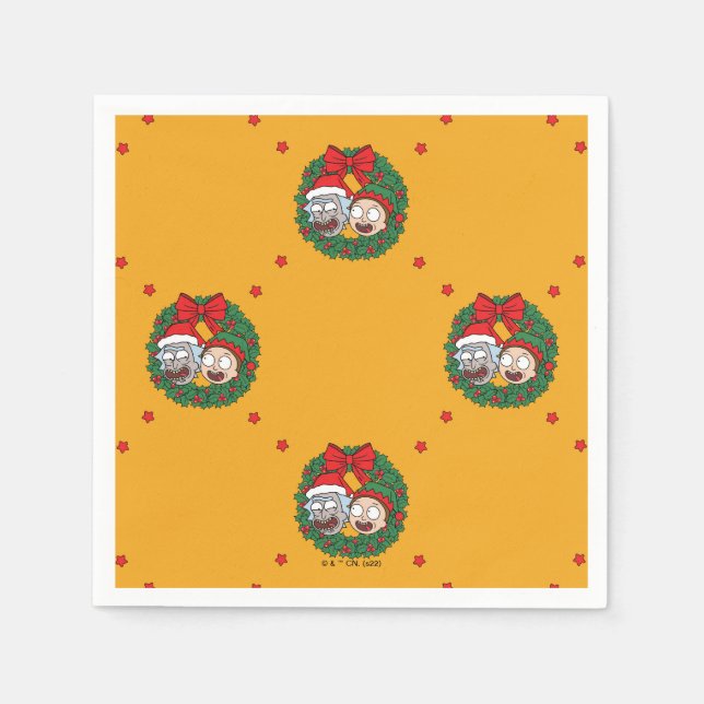 Rick and Morty | Holiday Wreath Pattern Napkins (Front)